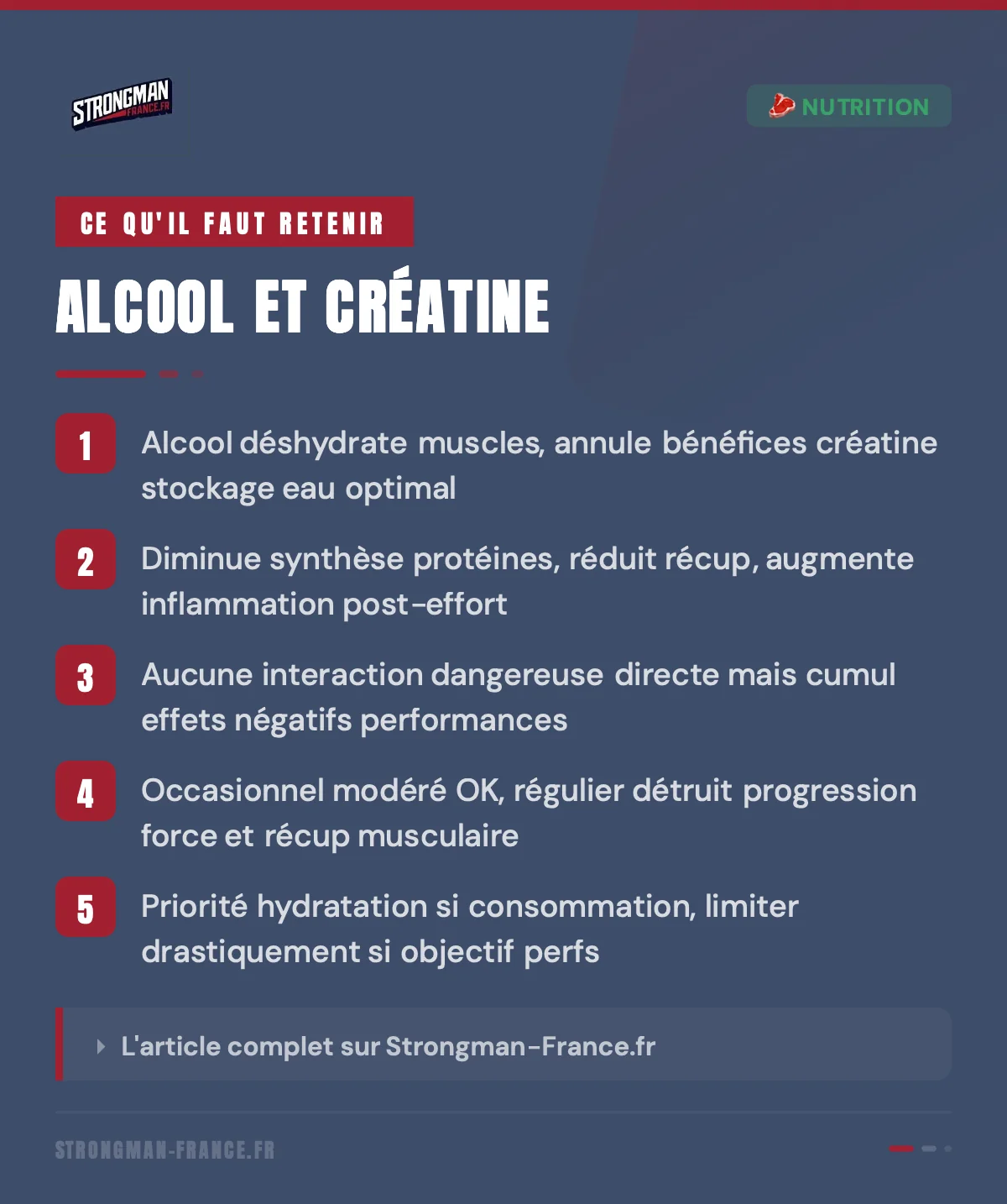 infographie pour savoir si l'alcool a un effet sur la creatine