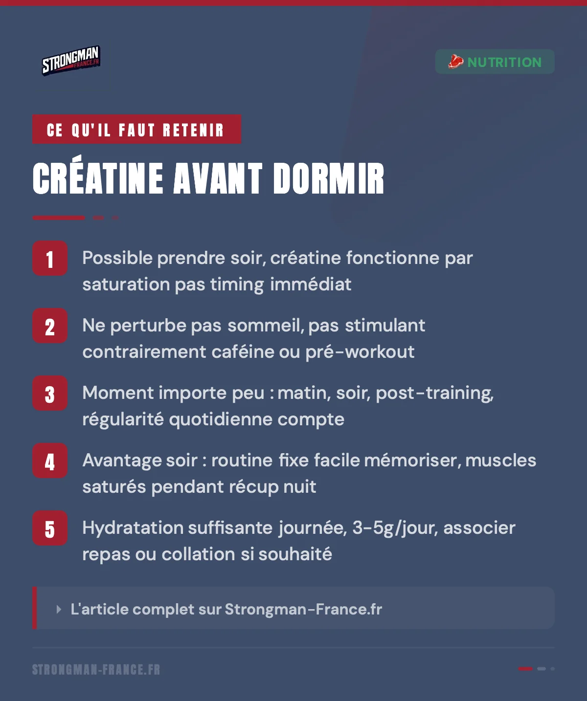 infographie pour prendre de la créatine avant de dormir.