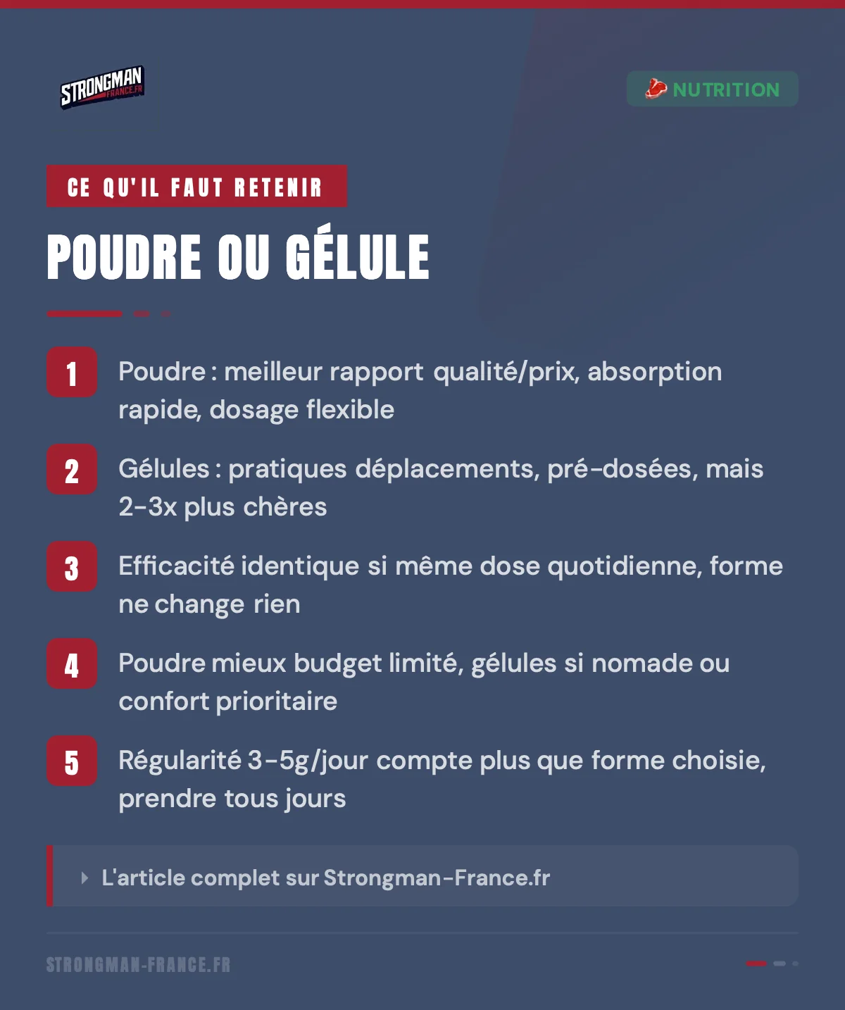 infographie pour savoir si vous devez choisir de la creatine en poudre ou en gelules