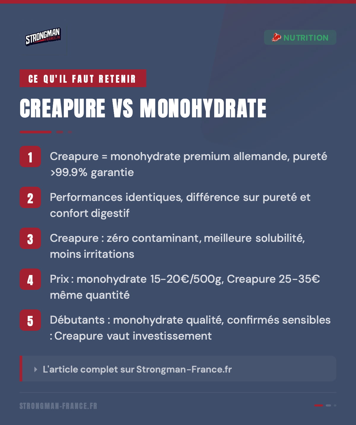 infographie sur le choix de la creatine creapure ou de la creatine monohydrate