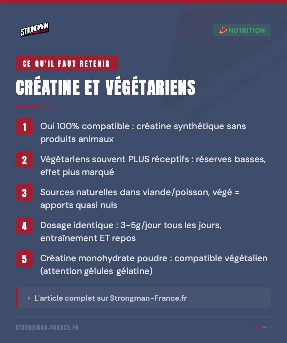 infographie sur la prise de creatine en tant que vegetarien