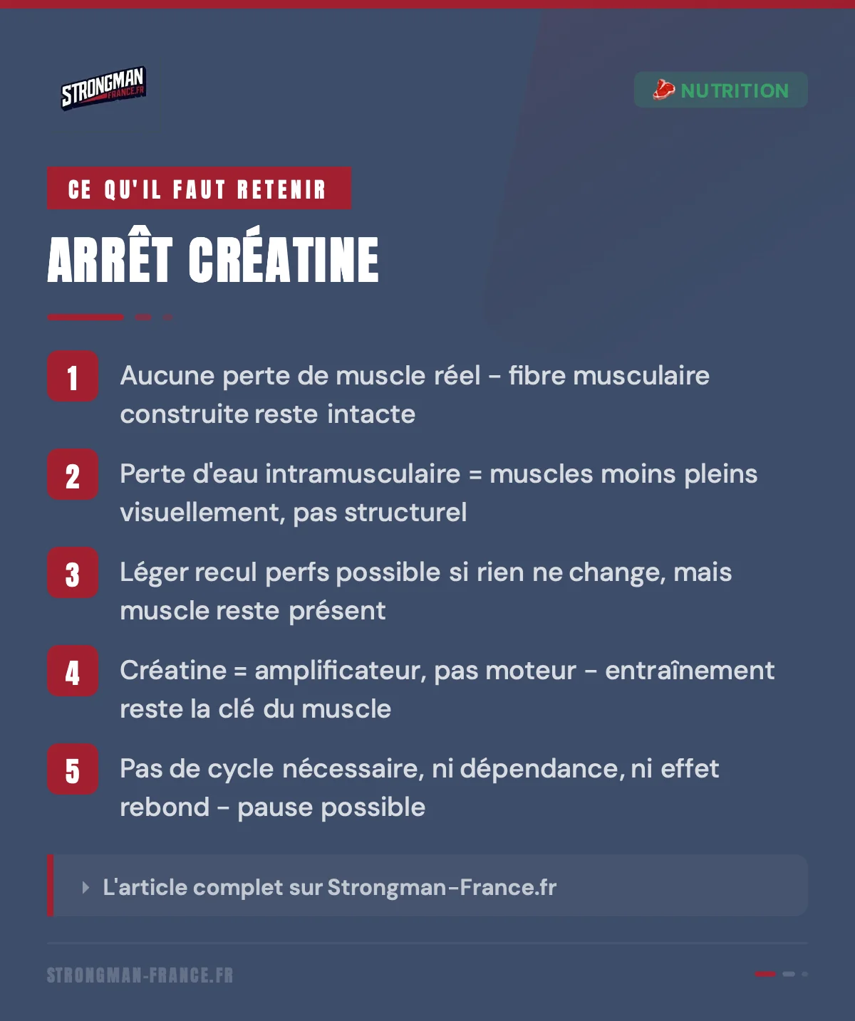 infographie sur les conséquences de l'arrêt de la créatine